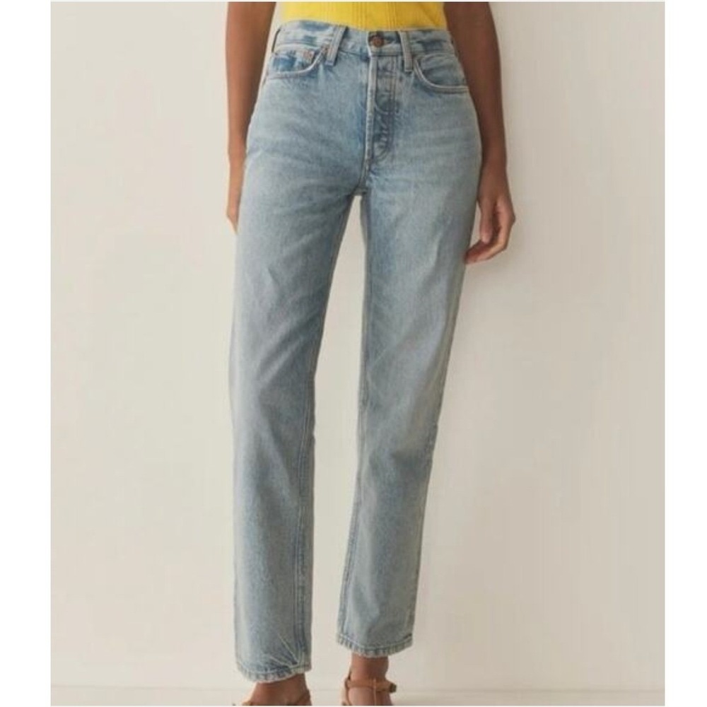 DOEN Diana Jeans High Rise Straight Leg Light Blue Vendome Wash Organic Size 32